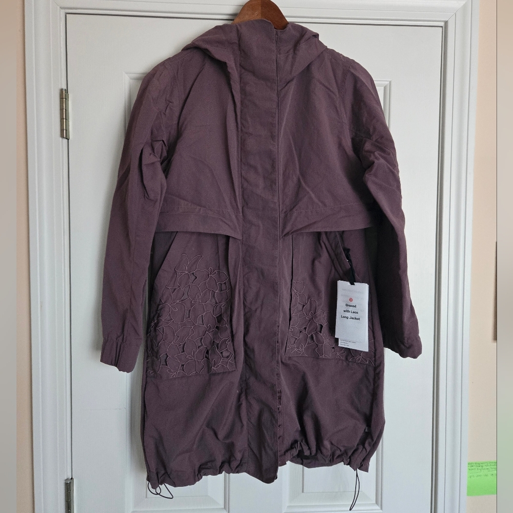 Lululemon Graced With Lace Long Jacket sz 4 NWT Purple 💜 Rain Coat